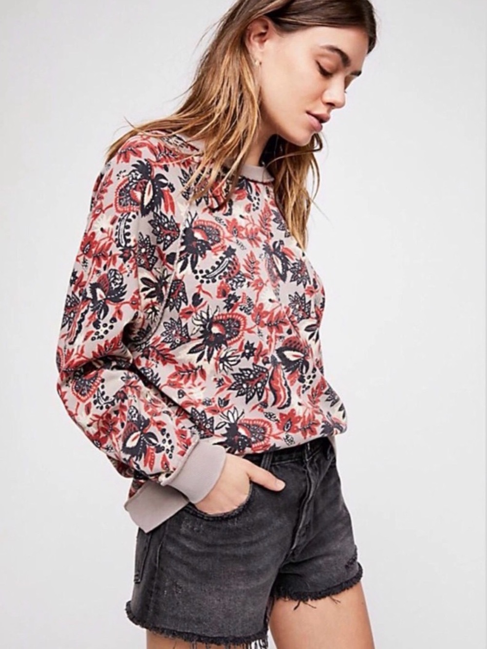 Free People Go On Get Floral Pullover sweatshirt as M oversized boho